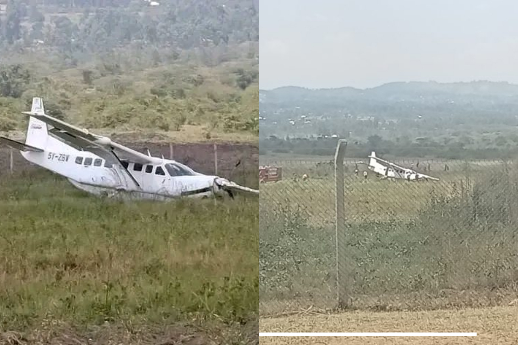 A composite image of a plane involved in an accident in Migori.